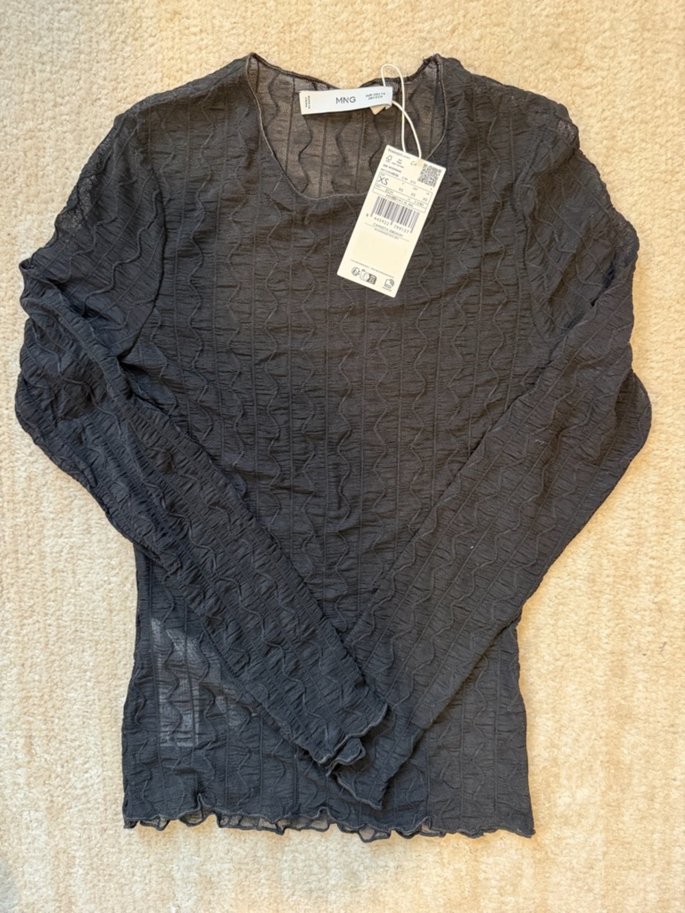 NWT: Mango Sheer Textured Scoop Neck Top